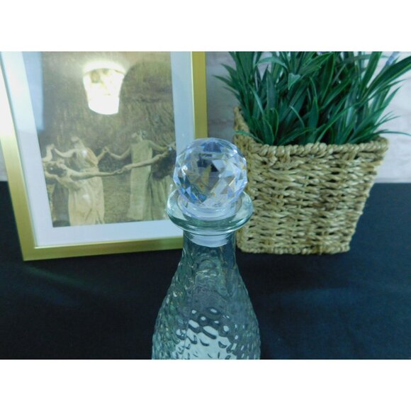 Vintage Inspired Clear Hammered Glass Decanter with Stopper Textured Design - Picture 5 of 9